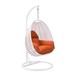 LeisureMod White Wicker Indoor Outdoor Patio Hanging Egg Swing Chair Orange