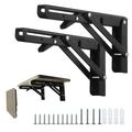 sixwipe 2 Pack Folding Shelf Brackets 12 inch Heavy Duty Metal Collapsible Shelf Bracket DIY L Bracket for Bench Folding Table Shelf Hinge Wall Mounted Space Saving Bracket Max Load: 330lb(Black12-12inch)