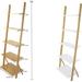 5-Tier Elegant Ladder Shelf Bamboo Storage Rack Shelves Wall Leaning Shelf Unit - Great For Home Office Storage Living Room Indoor And Outdoor Display Rack (White)