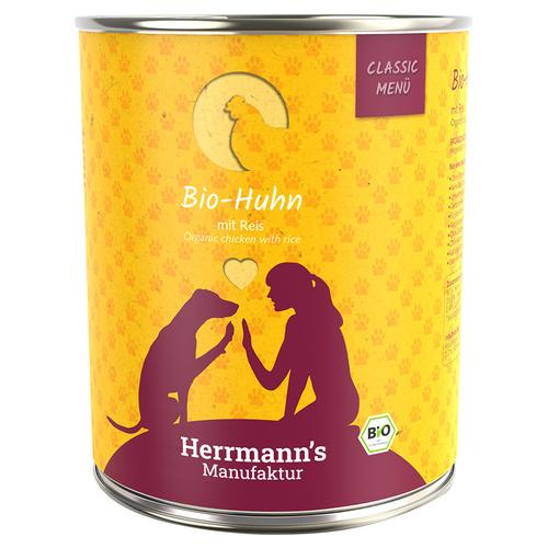 Sparpaket: 12x800g Herrmann's Classic Bio-Menü Bio-Huhn mit Bio-Reis Hundefutter nass