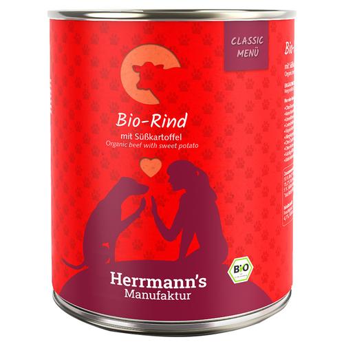 6x800g Herrmann's Classic Bio-Menü Bio-Rind mit Bio-Süßkartoffeln Hundefutter nass