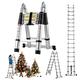 Telescopic Ladder 2.5m+2.5m A-Frame Extension Ladder 16FT Aluminum Multi-Purpose Ladders with Ladder Stabilizer, Collapsible Ladder 330lbs Max Capacity, As Straight Ladder + Herringbone Ladder, EN131