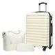 COOLIFE Suitcase Trolley Carry On Hand Cabin Luggage Hard Shell Travel Bag Lightweight with TSA Lock,The Suitcase Included 1pcs Travel Bag and 1pcs Toiletry Bag (White, 24 Inch Luggage Set)