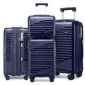 Sea choice Luggage Set 3 Piece 24" Expandable Suitcase Hardshell Lightweight Polycarbonate Trolley Case 8 Spinner Wheels Suitcases 4 Piece Set with YKK Zipper TSA Lock 12" 20" 24" 28",Navy Blue