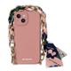case&me iPhone 14 Hülle mit Halstuch Weich Kameraschutz Cover mit Handschlaufe Cover Fashion Pink