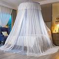 VETHIN Princess Bed Canopy for Girls,Bed Canopy Curtain- Double Layer Sheer Mesh Dome Bed Curtain- Round Lace Princess Mosquito Net Tent with led Stars String Lights(Light Gray/White1)