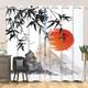 SDOTPMT 55x90inch Japanese Classic Ink Painting Window Curtain Mt Fuji Red Sun Bamboo Leaves Window Drapes Oriental Traditional Window Curtain for Living Room Bedroom Blackout Curtains, 2 Panels