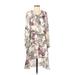 Haute Hippie Casual Dress - A-Line V Neck Long sleeves: Ivory Print Dresses - Women's Size Small