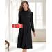 Appleseeds Women's Carefree Knit Button-Trim Dress - Black - PM - Petite