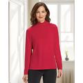 Appleseeds Women's Carefree Knit Button-Trim Mockneck - Red - PM - Petite