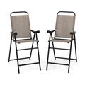 Costway Patio Folding Bar Stool Set of 2 with Metal Frame and Footrest-Coffee