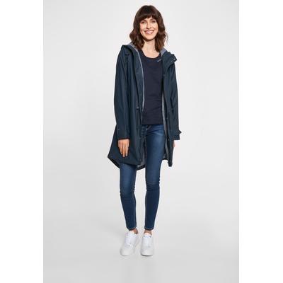 Regenmantel DERBE "Traveby_fisher", Damen, Gr. 38, blau (navy), Obermaterial: 100% Polyester; Futter: 100% Baumwolle; Ärmelfutter: 100% Polyester, Langarm, Mäntel, wasserabweisend, winddicht, Kapuze Image
