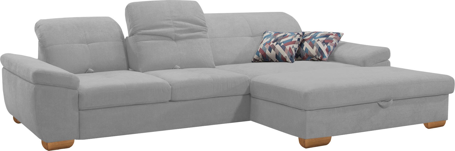 Ecksofa ALINA "Nadira", grau (mittelgrau xbo 19), B:297cm H:91cm T:199cm, Struktur fein XBO (90% Polyester, 10% Polyamide);Chenille GCP (100% Polyester), Sofas, wahlweise mit Bettfunktion und Stauraum Image