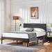 Industrial Platform Bed Frame with Wood Slatted Headboard