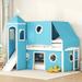 Full/Twin Size Bunk Bed with Slide Blue Tent and Tower,Full Bed