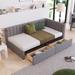 Twin Size Daybed with 2 Storage Drawers, Modern Upholstered Linen Fabric Sofa Bed with Headboard, No Spring Box Needed