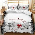 3PCS Heart-shape Print Bedding Bed Set Heart of Love Comforter Cover Sets 1 Duvet Cover and 1/2 Pillowcase Valentine s Day Gift