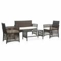 Anself 4 Piece Patio Lounge Set with Cream White Cushions 2 Chair with Bench and Coffee Table Conversation Set Poly Rattan Outdoor Sectional Sofa Set for Garden Balcony Lawn Yard Deck