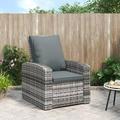 Walmeck Patio Reclining Chair with Cushions Gray Poly Rattan