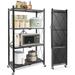 4-Tier Foldable Storage Shelf with Wheels - Metal Collapsible Shelving Unit Display Rolling Cart for Books Kitchen Storage Shelves Pantry & Closet Organizer Office Room Decor - Black