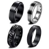 TRINGKY 4 Pcs Stainless Steel Fidget Spinner Rings Set Cool Wedding Bands Rings Jewelry