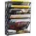 5 Tier Mesh Wall File Organizer Vertical Mount Hanging Organizer with Flat Tray Mail Organizer for Papers Folders Files Clipboard & Magazine Organization.Great for Office Home(Black)