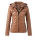 Tops Zip Jacket Women s Belt Collar Leather Slim Suit Stand Coat Motorcycle Women s Coat Jacket Women Cropped Dressy Fall Coats for Women