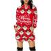 Diufon Women s Merry Christmas Hooded Dress with Pocket Trendy Printed Long Sleeve Thin Sweatshirts Dress