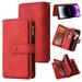 K-Lion for Samsung Galaxy Z Fold 3 Retro Classic PU Leather Zipper Card Slots Kickstand Wallet Flip Case Shockproof Full Body Phone Cover with Wrist Strap for Samsung Galaxy Z Fold 3 Red