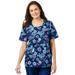 Plus Size Women's Scoopneck Scrub Top by Comfort Choice in Evening Blue Floral (Size M)