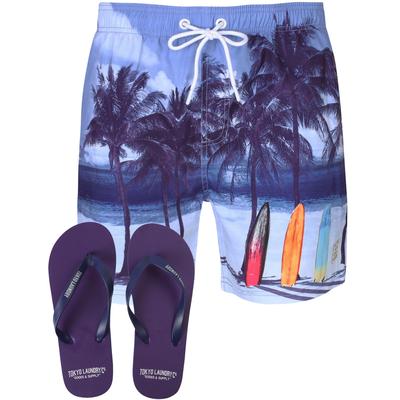 Swim Shorts Anstey Beach/Surf Board Scene Swim Shorts With Free Flip Flops / S - Tokyo Laundry