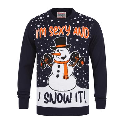 Jumpers Men's Snow It 2 Workout Motif Novelty Knitted Christmas Jumper in Ink - Merry Christmas / S - Tokyo Laundry