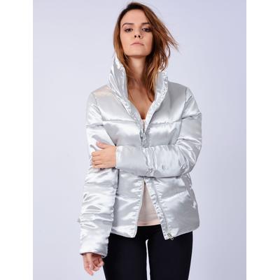 Coats / Jackets Edona Satin Quilted Puffer Jacket in Whisper Grey / 10 - Tokyo Laundry