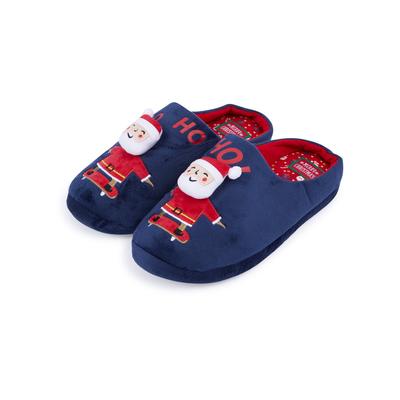 Slippers Men's Ho Ho Santa 3D Christmas Mule Slippers in Navy - Merry Christmas / 7-8 (41-42) - Tokyo Laundry