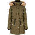 Coats / Jackets Bingo Longline Quilted Puffer Coat with Faux Fur Trim Hood in Khaki / 8 - Tokyo Laundry