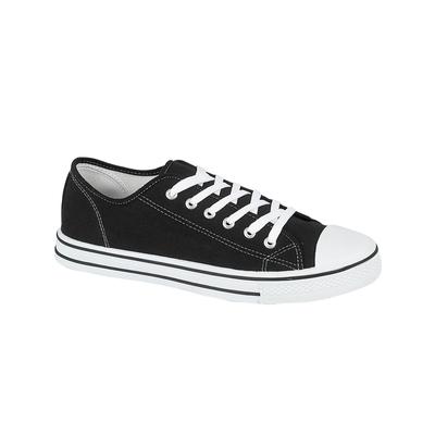 Shoes Womens Baltimore Low Top Lace Up Canvas Trainers In Black / White / UK 3 - Tokyo Laundry