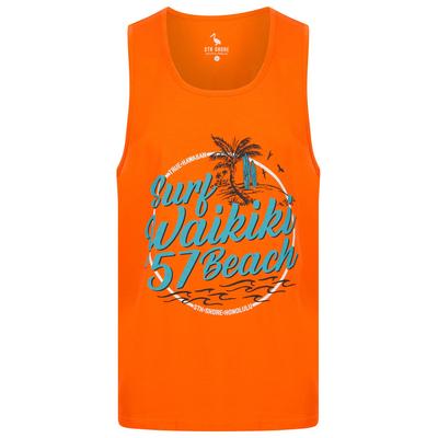Vests Waikiki Beach Motif Print Cotton Vest Top in Carrot - South Shore / L - Tokyo Laundry
