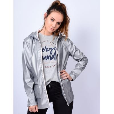 Coats / Jackets TL Seagull Hooded PU Coat in Matte Silver / 10 - Tokyo Laundry