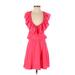 Amanda Uprichard Casual Dress - Mini V-Neck Short sleeves: Pink Solid Dresses - Women's Size Small