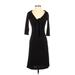 SKY David Park Casual Dress - A-Line V Neck 3/4 sleeves: Black Print Dresses - Women's Size P