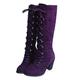 1977 Womens Black Vintage Victorian Boots Womens Lace Up Mid Knee High Boots Ladies Cleated Chunky Block Heel Platform Goth Combat Lace Up Black Boots Gothic Boots Women Size 4.5-8 (B-Purple, 6)