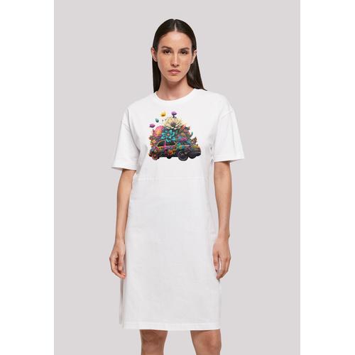 „Shirtkleid F4NT4STIC „“Blumen Auto““ Gr. 4XL, weiß Damen Kleider Freizeitkleider Print“