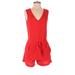 Zara Basic Romper Plunge Sleeveless: Red Solid Rompers - Women's Size X-Small