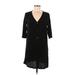 DKNY Casual Dress - Shift V Neck 3/4 sleeves: Black Print Dresses - Women's Size Medium