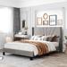 Queen Size Platform Bed with Velvet Upholstered Headboard, Platform Bed with Solid Wood Frame and Wood Slats