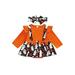 Halloween Costume Infant Baby Girls Suspender Romper Skirt Pumpkin Bodysuit Jumpsuit Dress with Headband Set