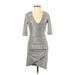 Alice + Olivia Casual Dress - Party Plunge 3/4 sleeves: Silver Print Dresses - Women's Size 0