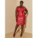 Plus Size Ruched Faux Leather Bodycon Dress