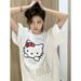 Sanrios Kawaii Anime Hello Kitty Cartoon Cotton Short Sleeve T-Shirt Women New Summer Print Loose Versatile Top Birthday Gift