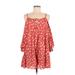 Tularosa Casual Dress - A-Line Tie Neck 3/4 sleeves: Red Polka Dots Dresses - Women's Size Small